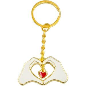 Heart Hands Keychain Swinging Red Heart Gold Enamel Love Charm Romantic Gift